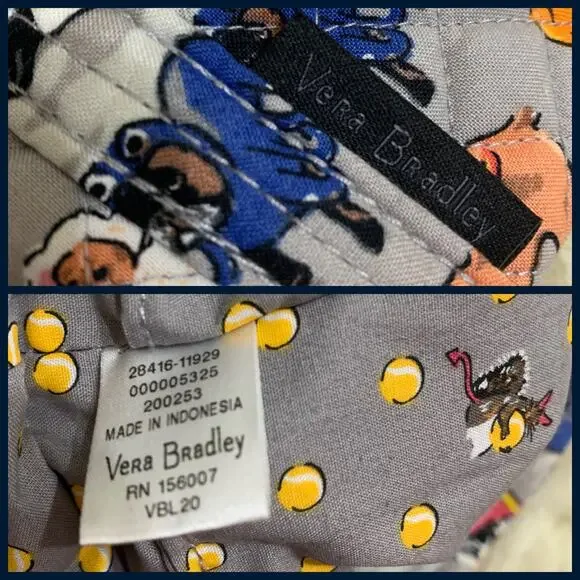 VERA BRADLEY Rare Gray Multi HOWL-O-WEEN Halloween Dogs Zip Top Cotton VERA Tote - Picture 8 of 16